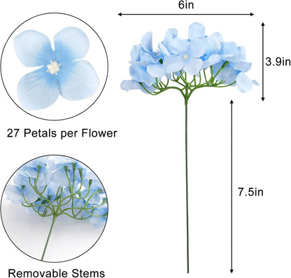 40pcs Artificial Hydrangea Silk Flower Heads with Stems, Fake Flowers for Wedding Centerpiece Home Garden Party Decoration (Blue)