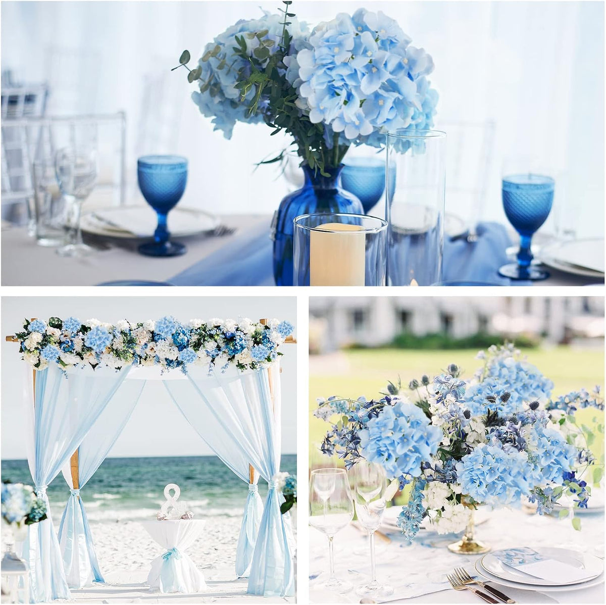40pcs Artificial Hydrangea Silk Flower Heads with Stems, Fake Flowers for Wedding Centerpiece Home Garden Party Decoration (Blue)