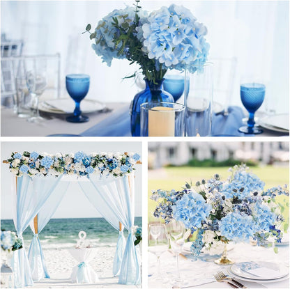 40pcs Artificial Hydrangea Silk Flower Heads with Stems, Fake Flowers for Wedding Centerpiece Home Garden Party Decoration (Blue)