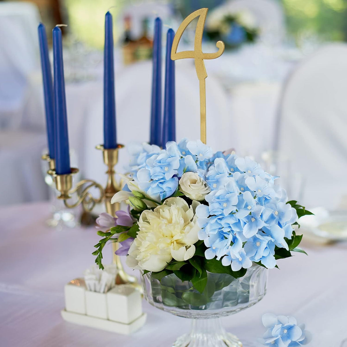 40pcs Artificial Hydrangea Silk Flower Heads with Stems, Fake Flowers for Wedding Centerpiece Home Garden Party Decoration (Blue)
