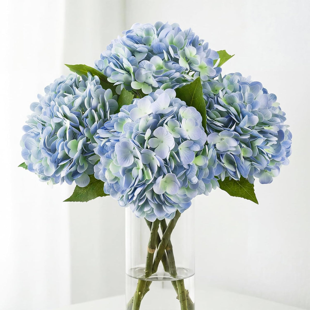 40pcs Artificial Hydrangea Silk Flower Heads with Stems, Fake Flowers for Wedding Centerpiece Home Garden Party Decoration (Blue)