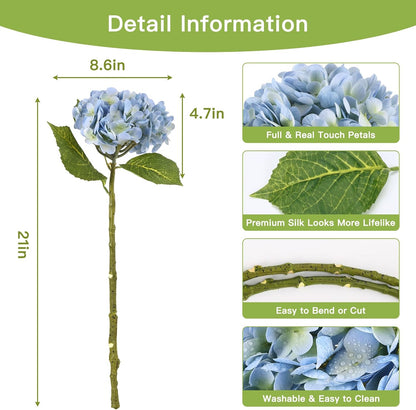 40pcs Artificial Hydrangea Silk Flower Heads with Stems, Fake Flowers for Wedding Centerpiece Home Garden Party Decoration (Blue)