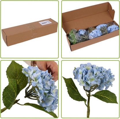 40pcs Artificial Hydrangea Silk Flower Heads with Stems, Fake Flowers for Wedding Centerpiece Home Garden Party Decoration (Blue)