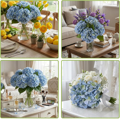 40pcs Artificial Hydrangea Silk Flower Heads with Stems, Fake Flowers for Wedding Centerpiece Home Garden Party Decoration (Blue)