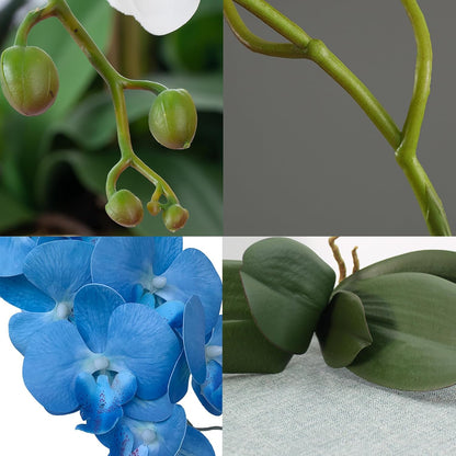 32 Inches Artificial Phalaenopsis Flowers 4 Pcs with 2 Bundles Leaves Artificial Orchid Flowers Stem Plants for Home Décor (White)