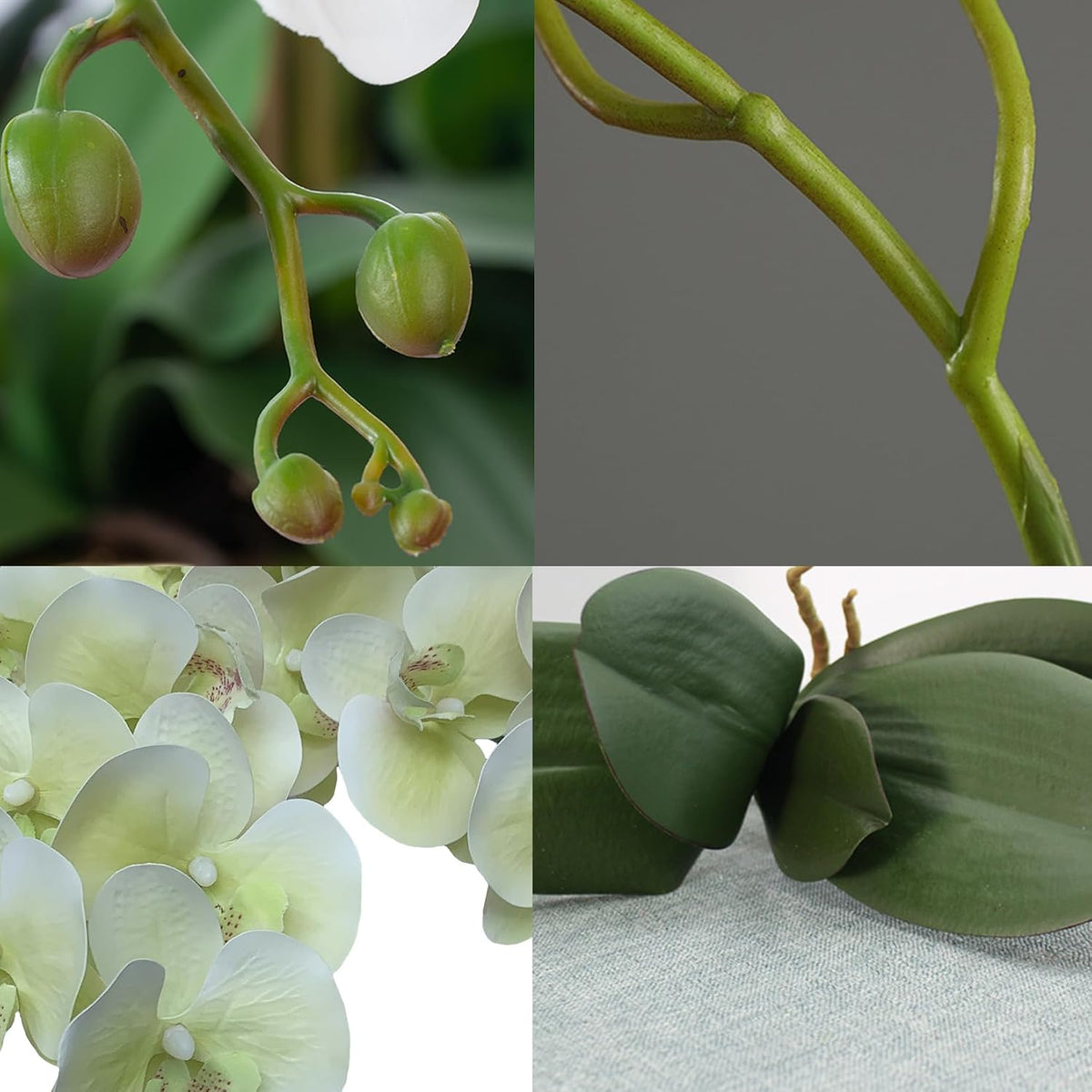 32 Inches Artificial Phalaenopsis Flowers 4 Pcs with 2 Bundles Leaves Artificial Orchid Flowers Stem Plants for Home Décor (White)