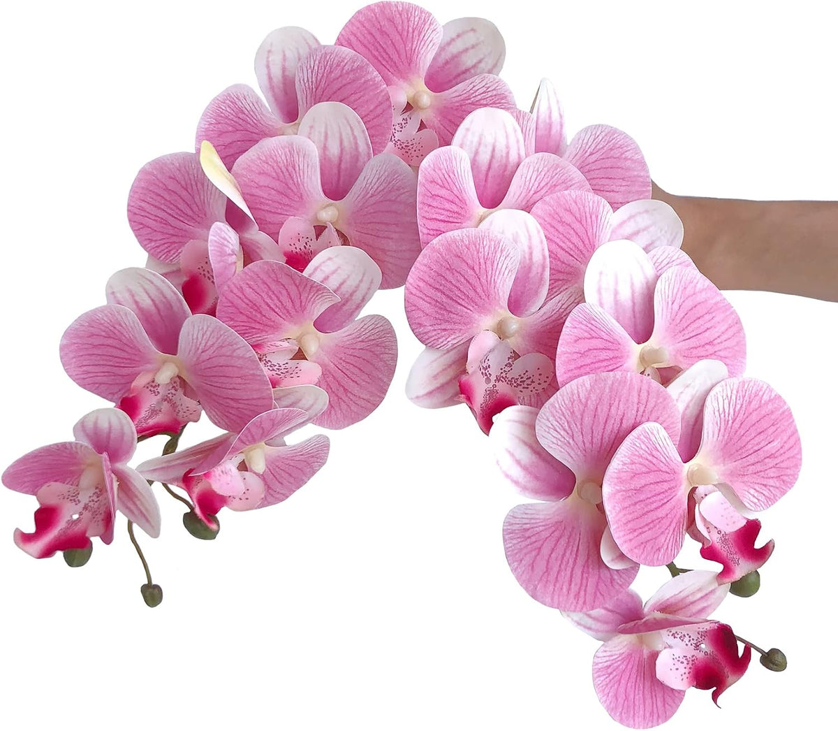 32 Inches Artificial Phalaenopsis Flowers 4 Pcs with 2 Bundles Leaves Artificial Orchid Flowers Stem Plants for Home Décor (White)