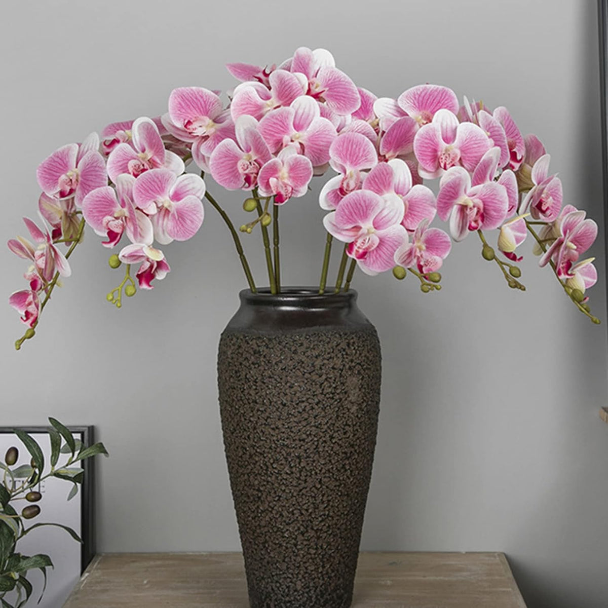 32 Inches Artificial Phalaenopsis Flowers 4 Pcs with 2 Bundles Leaves Artificial Orchid Flowers Stem Plants for Home Décor (White)