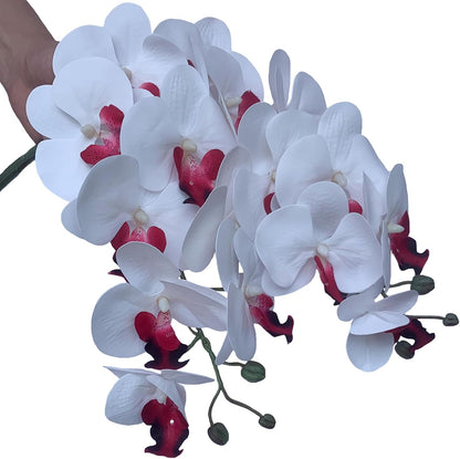 32 Inches Artificial Phalaenopsis Flowers 4 Pcs with 2 Bundles Leaves Artificial Orchid Flowers Stem Plants for Home Décor (White)