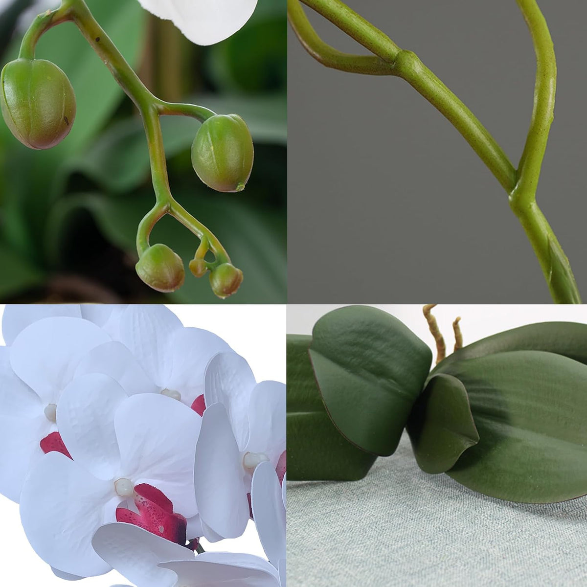 32 Inches Artificial Phalaenopsis Flowers 4 Pcs with 2 Bundles Leaves Artificial Orchid Flowers Stem Plants for Home Décor (White)