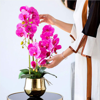 32 Inches Artificial Phalaenopsis Flowers 4 Pcs with 2 Bundles Leaves Artificial Orchid Flowers Stem Plants for Home Décor (White)