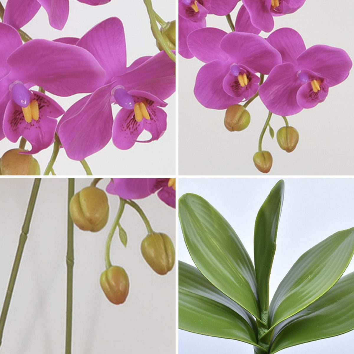 32 Inches Artificial Phalaenopsis Flowers 4 Pcs with 2 Bundles Leaves Artificial Orchid Flowers Stem Plants for Home Décor (White)