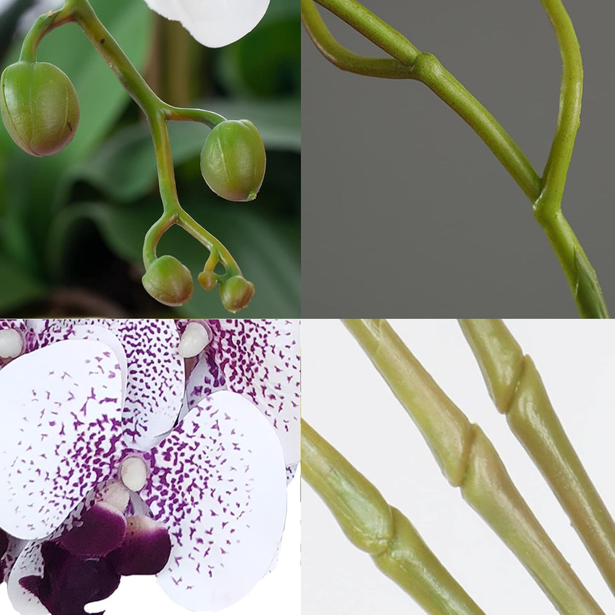 32 Inches Artificial Phalaenopsis Flowers 4 Pcs with 2 Bundles Leaves Artificial Orchid Flowers Stem Plants for Home Décor (White)