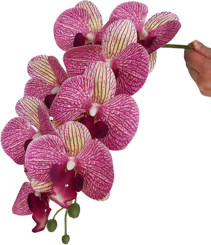 32 Inches Artificial Phalaenopsis Flowers 4 Pcs with 2 Bundles Leaves Artificial Orchid Flowers Stem Plants for Home Décor (White)