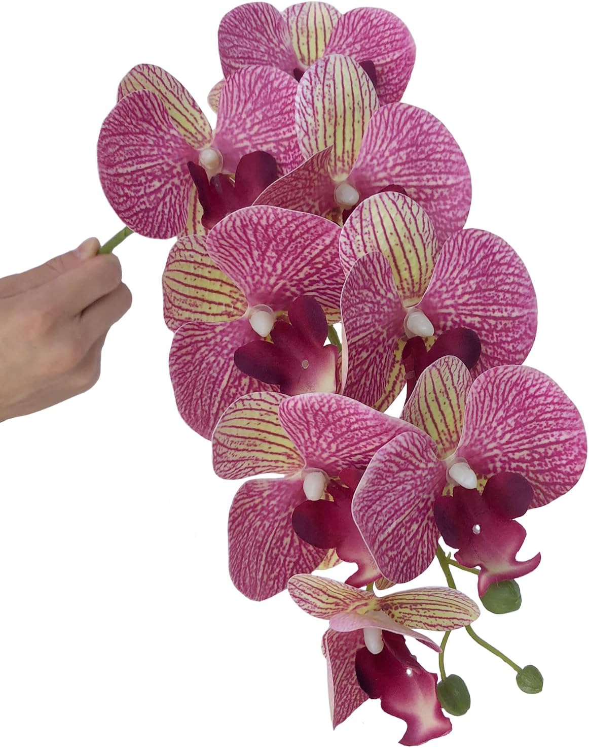 32 Inches Artificial Phalaenopsis Flowers 4 Pcs with 2 Bundles Leaves Artificial Orchid Flowers Stem Plants for Home Décor (White)