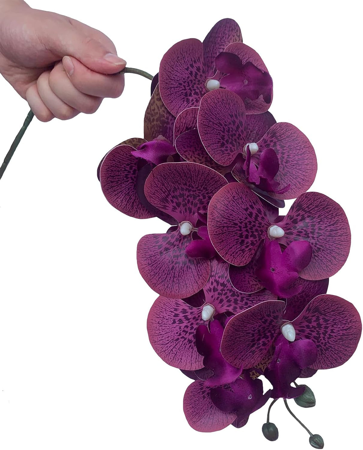 32 Inches Artificial Phalaenopsis Flowers 4 Pcs with 2 Bundles Leaves Artificial Orchid Flowers Stem Plants for Home Décor (White)