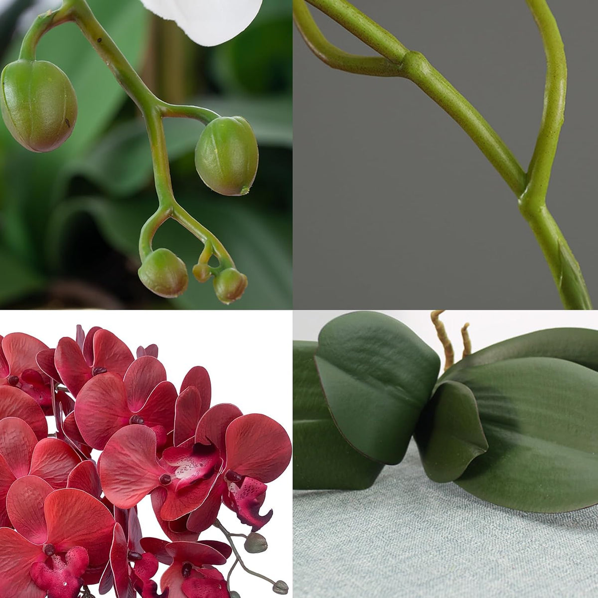 32 Inches Artificial Phalaenopsis Flowers 4 Pcs with 2 Bundles Leaves Artificial Orchid Flowers Stem Plants for Home Décor (White)