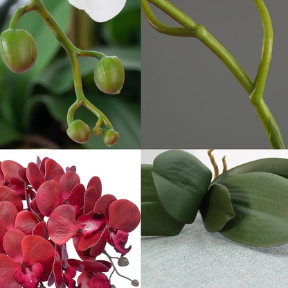 32 Inches Artificial Phalaenopsis Flowers 4 Pcs with 2 Bundles Leaves Artificial Orchid Flowers Stem Plants for Home Décor (White)
