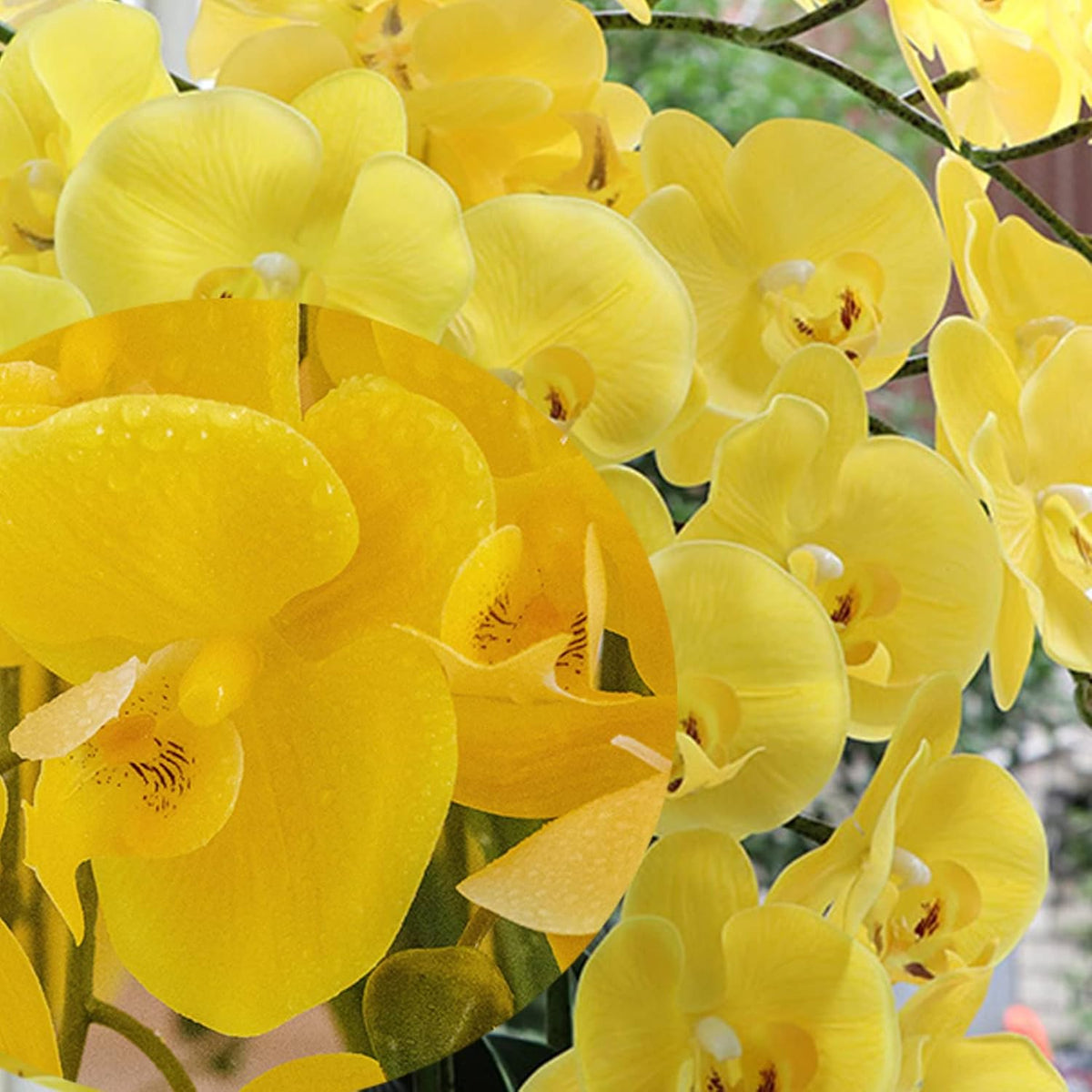32 Inches Artificial Phalaenopsis Flowers 4 Pcs with 2 Bundles Leaves Artificial Orchid Flowers Stem Plants for Home Décor (White)
