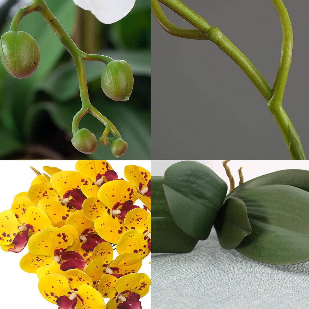 32 Inches Artificial Phalaenopsis Flowers 4 Pcs with 2 Bundles Leaves Artificial Orchid Flowers Stem Plants for Home Décor (White)