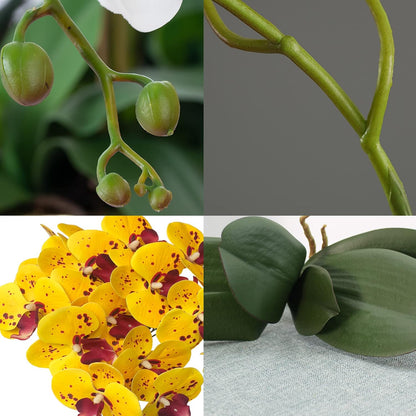 32 Inches Artificial Phalaenopsis Flowers 4 Pcs with 2 Bundles Leaves Artificial Orchid Flowers Stem Plants for Home Décor (White)