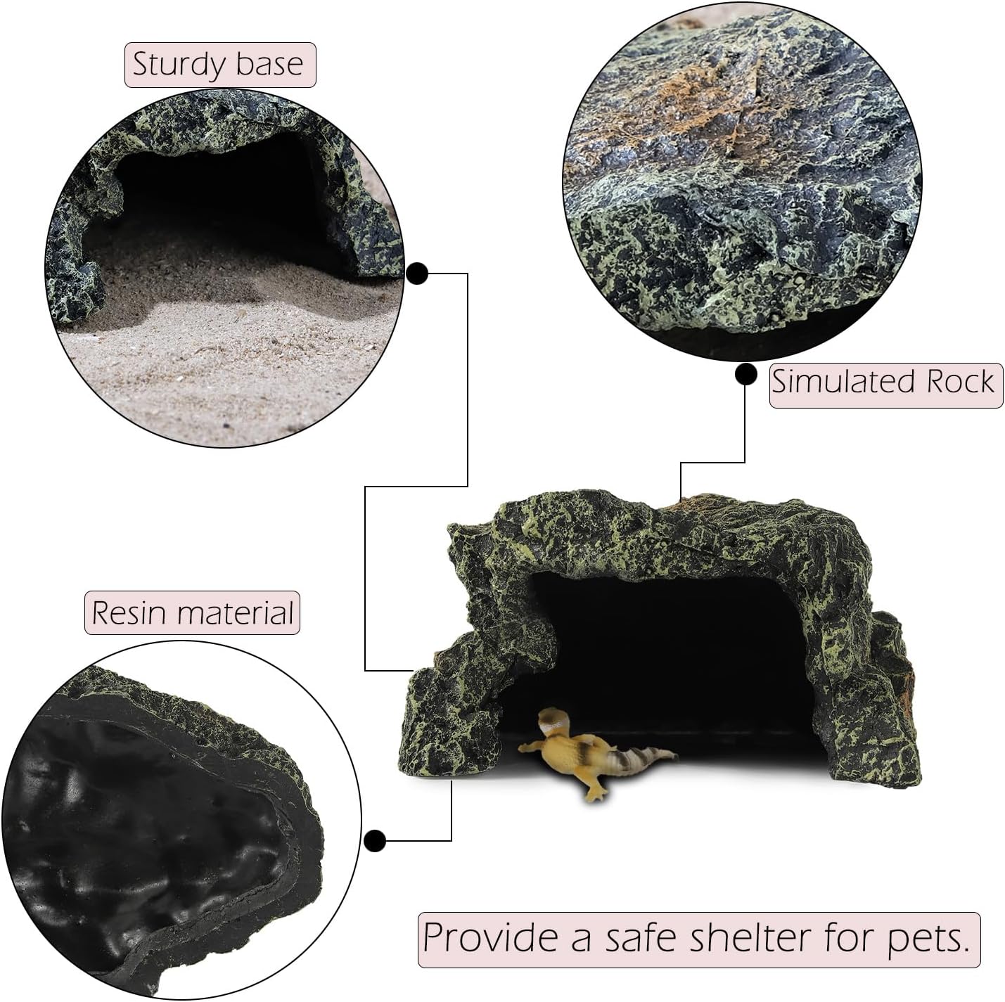 Resin Reptile Rock Cave, Lizard Tank Décor, Gecko Hide Reptile Hideout for Small Turtle Accessories for Tank, Leopard Gecko, Lazard Hideout