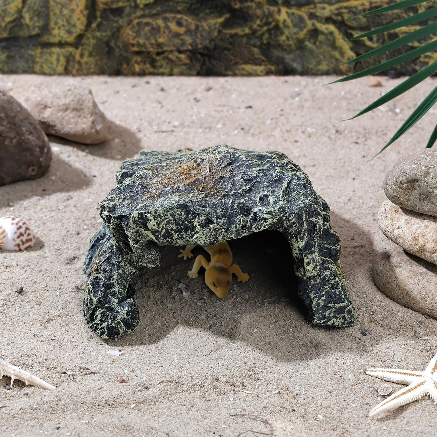 Resin Reptile Rock Cave, Lizard Tank Décor, Gecko Hide Reptile Hideout for Small Turtle Accessories for Tank, Leopard Gecko, Lazard Hideout