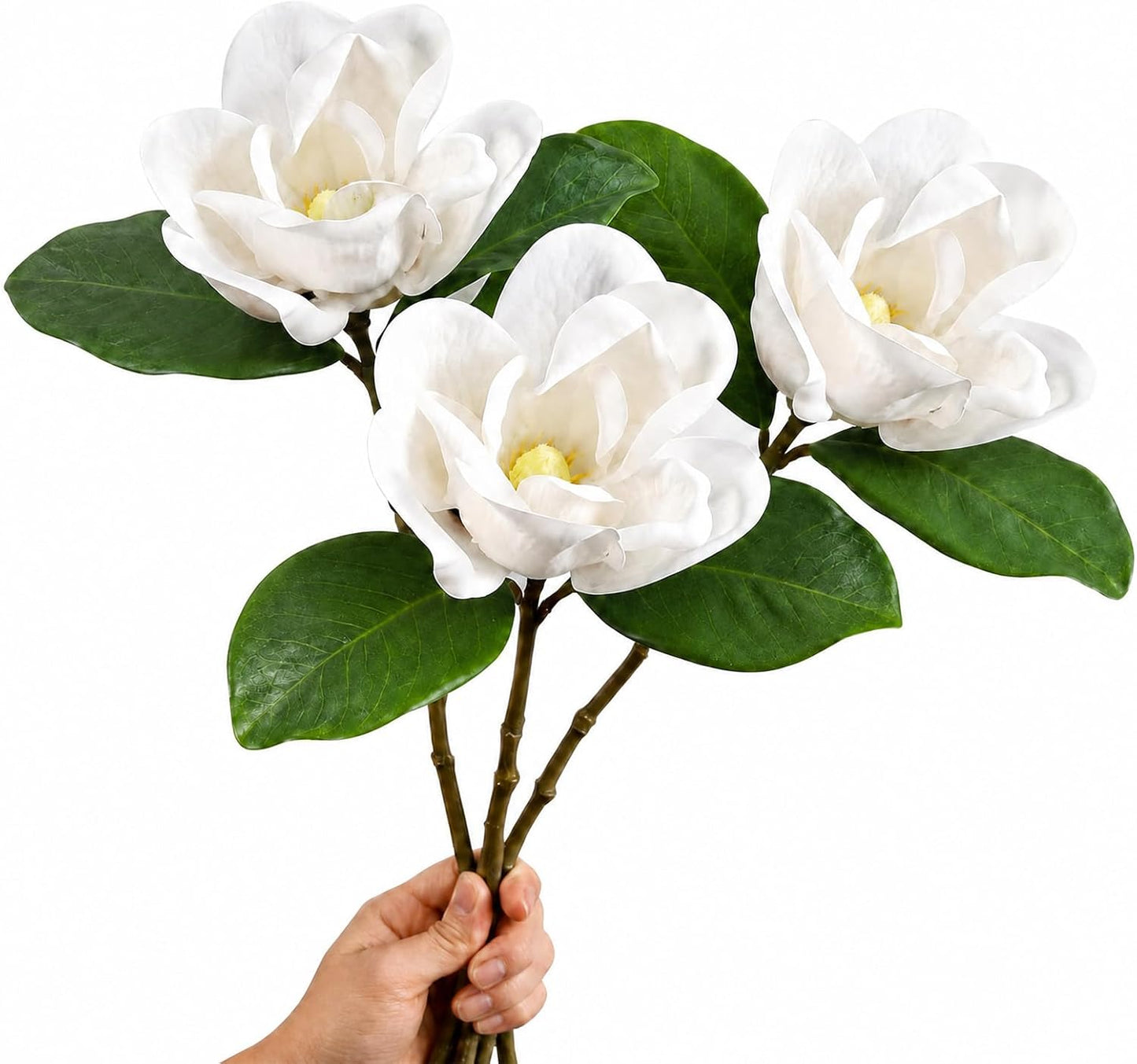 3 Stems Faux Magnolia Flowers, Magnolia Fake Flowers, Real Touch Creamy White Southern Magnolia Stems Artificial Realistic, Faux Florals for Vase