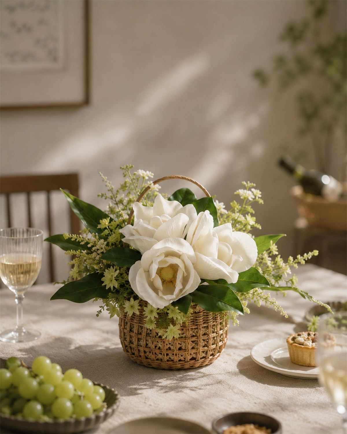 3 Stems Faux Magnolia Flowers, Magnolia Fake Flowers, Real Touch Creamy White Southern Magnolia Stems Artificial Realistic, Faux Florals for Vase