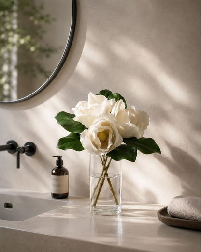3 Stems Faux Magnolia Flowers, Magnolia Fake Flowers, Real Touch Creamy White Southern Magnolia Stems Artificial Realistic, Faux Florals for Vase