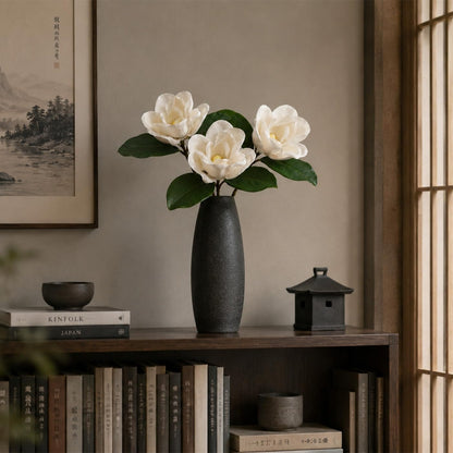 3 Stems Faux Magnolia Flowers, Magnolia Fake Flowers, Real Touch Creamy White Southern Magnolia Stems Artificial Realistic, Faux Florals for Vase