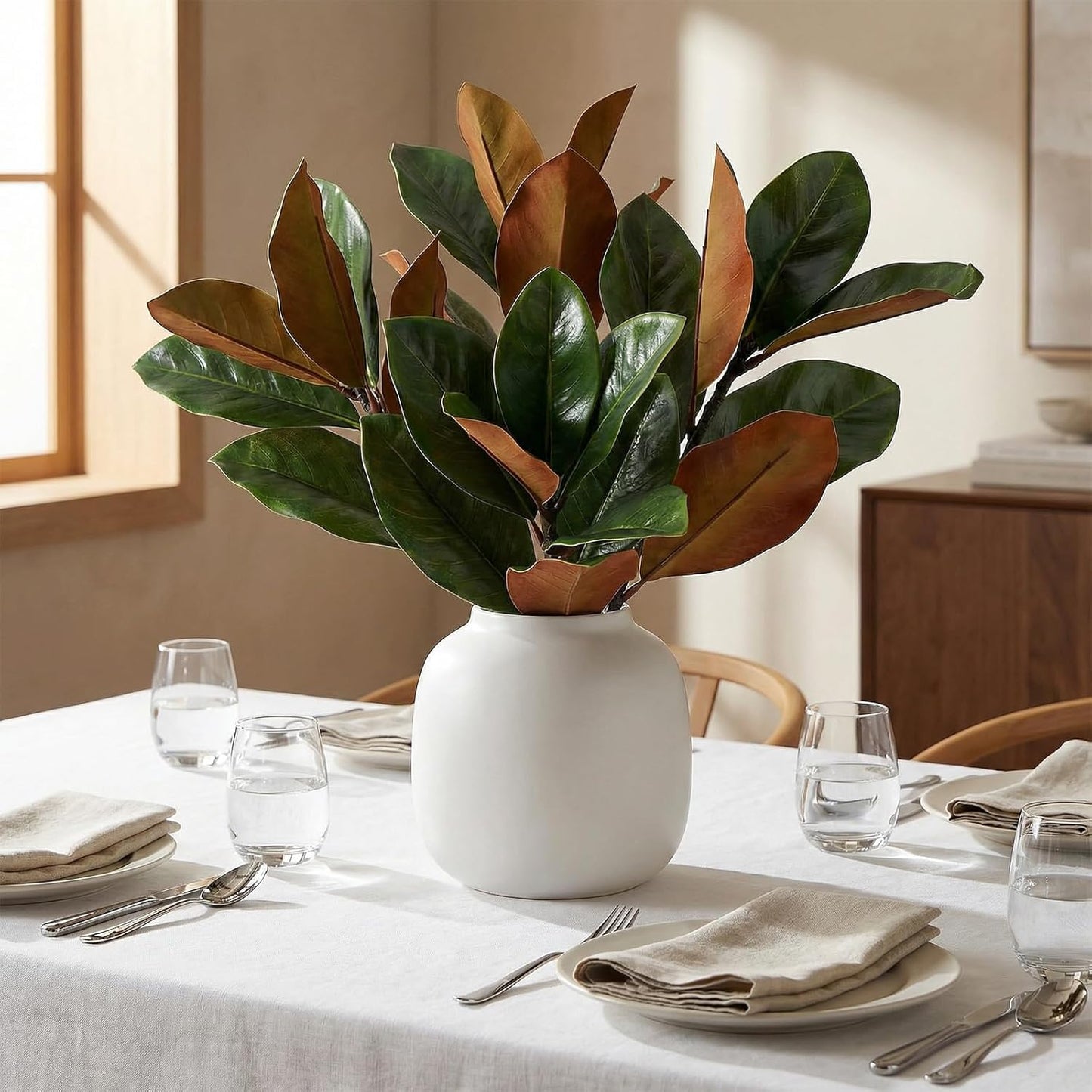 3 Stems Faux Magnolia Flowers, Magnolia Fake Flowers, Real Touch Creamy White Southern Magnolia Stems Artificial Realistic, Faux Florals for Vase