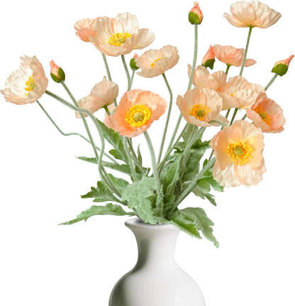 Artificial Poppy Flowers, 8 Bundles Faux Poppies with Stems for Floral Arrangements - Wedding, Home, Office, Party Table Centerpiece Decor