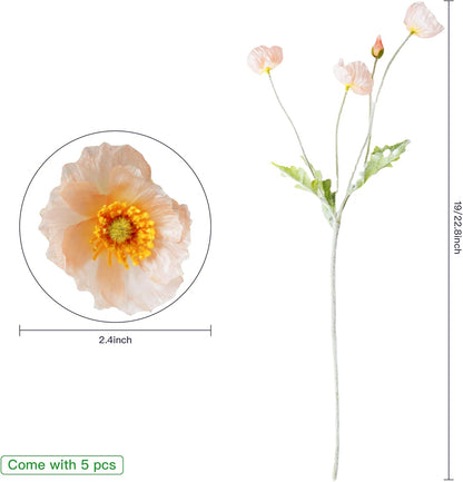 Artificial Poppy Flowers, 8 Bundles Faux Poppies with Stems for Floral Arrangements - Wedding, Home, Office, Party Table Centerpiece Decor
