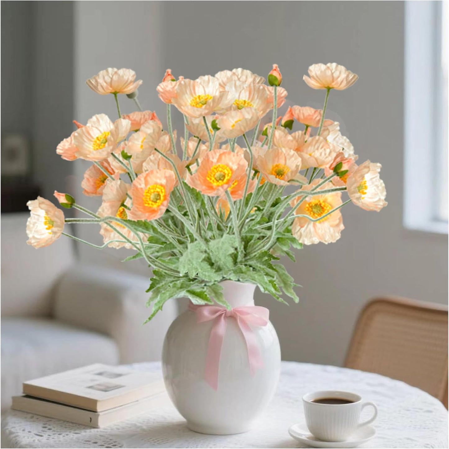 Artificial Poppy Flowers, 8 Bundles Faux Poppies with Stems for Floral Arrangements - Wedding, Home, Office, Party Table Centerpiece Decor