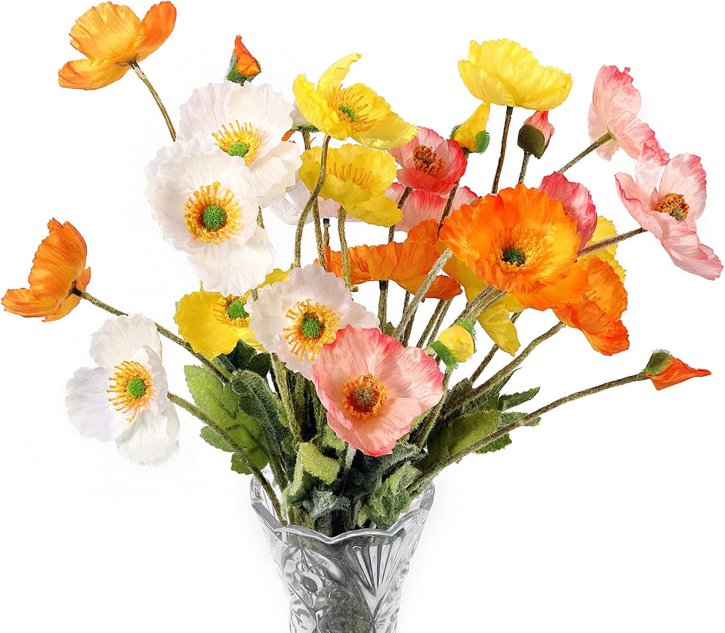 Artificial Poppy Flowers, 8 Bundles Faux Poppies with Stems for Floral Arrangements - Wedding, Home, Office, Party Table Centerpiece Decor