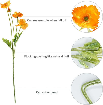 Artificial Poppy Flowers, 8 Bundles Faux Poppies with Stems for Floral Arrangements - Wedding, Home, Office, Party Table Centerpiece Decor