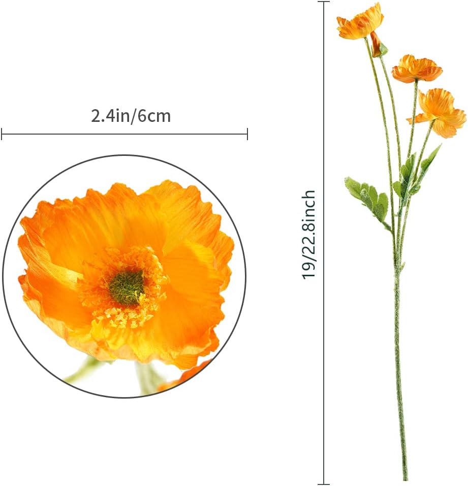 Artificial Poppy Flowers, 8 Bundles Faux Poppies with Stems for Floral Arrangements - Wedding, Home, Office, Party Table Centerpiece Decor
