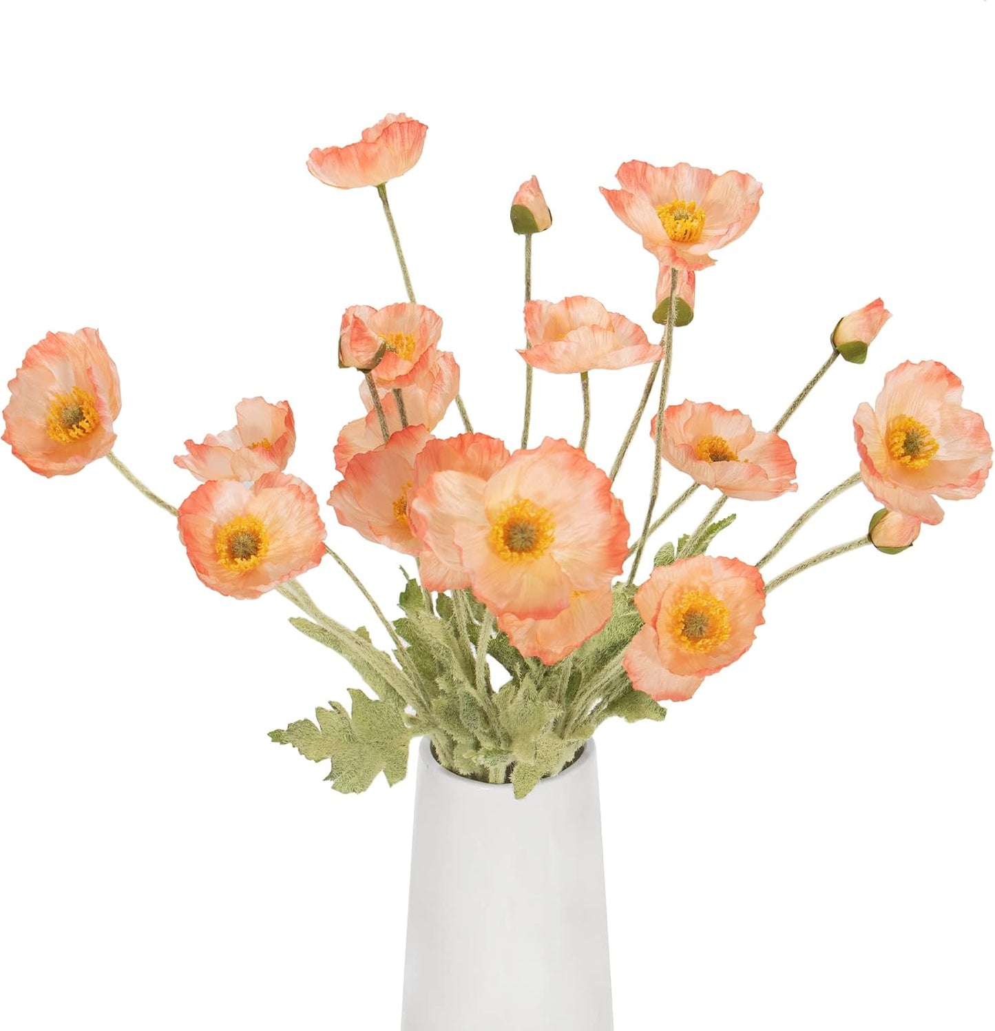 Artificial Poppy Flowers, 8 Bundles Faux Poppies with Stems for Floral Arrangements - Wedding, Home, Office, Party Table Centerpiece Decor
