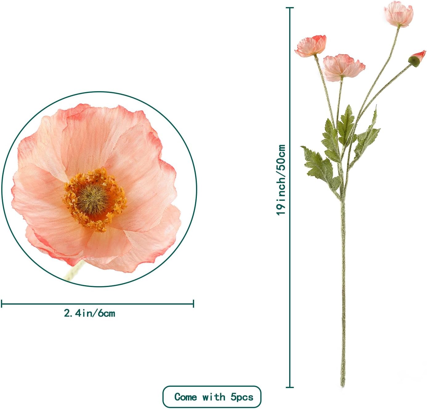 Artificial Poppy Flowers, 8 Bundles Faux Poppies with Stems for Floral Arrangements - Wedding, Home, Office, Party Table Centerpiece Decor