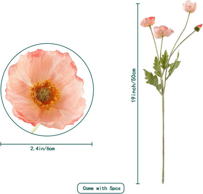 Artificial Poppy Flowers, 8 Bundles Faux Poppies with Stems for Floral Arrangements - Wedding, Home, Office, Party Table Centerpiece Decor