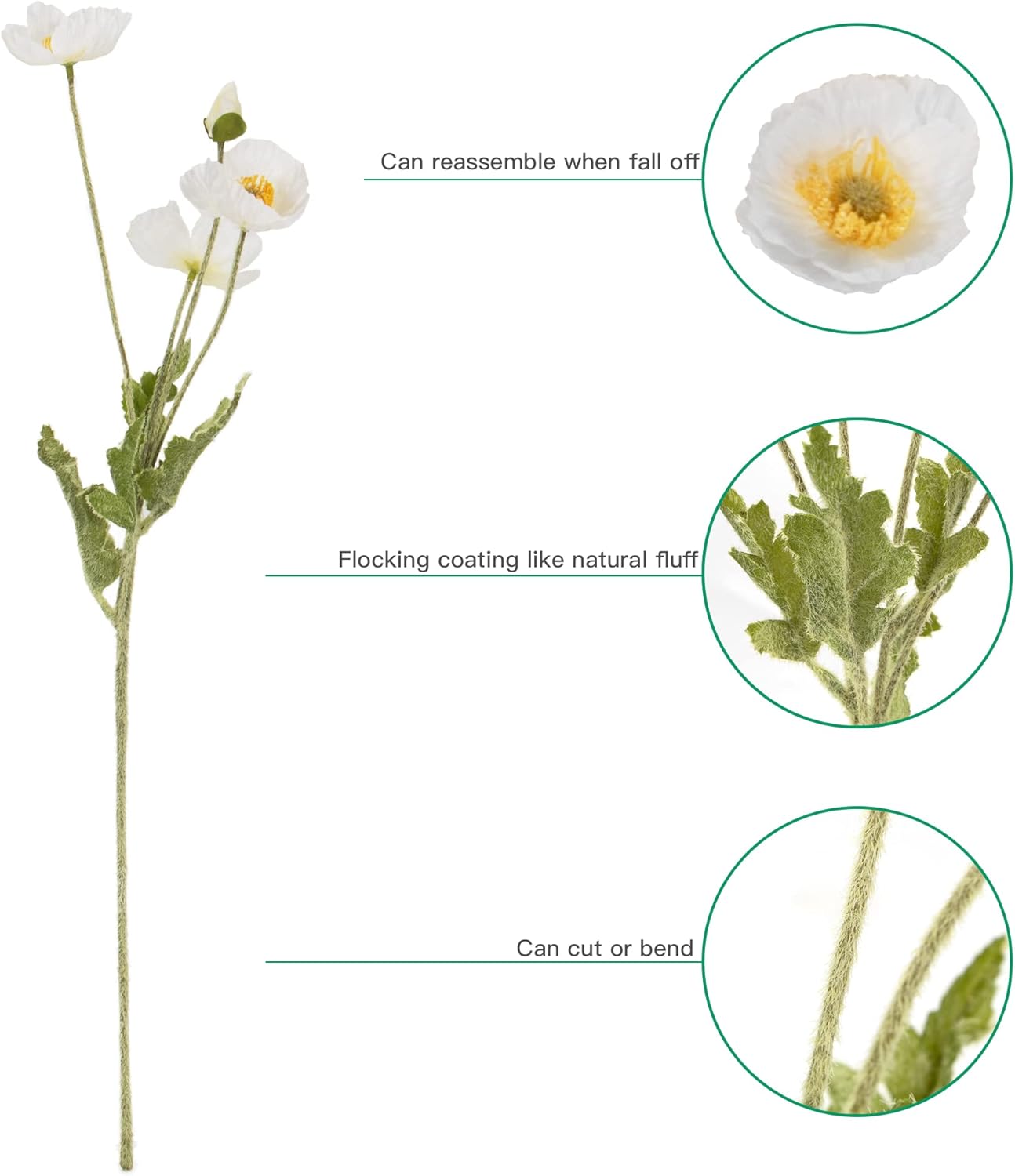 Artificial Poppy Flowers, 8 Bundles Faux Poppies with Stems for Floral Arrangements - Wedding, Home, Office, Party Table Centerpiece Decor