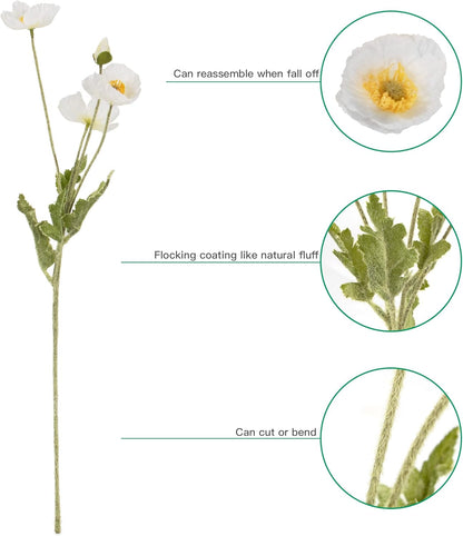 Artificial Poppy Flowers, 8 Bundles Faux Poppies with Stems for Floral Arrangements - Wedding, Home, Office, Party Table Centerpiece Decor
