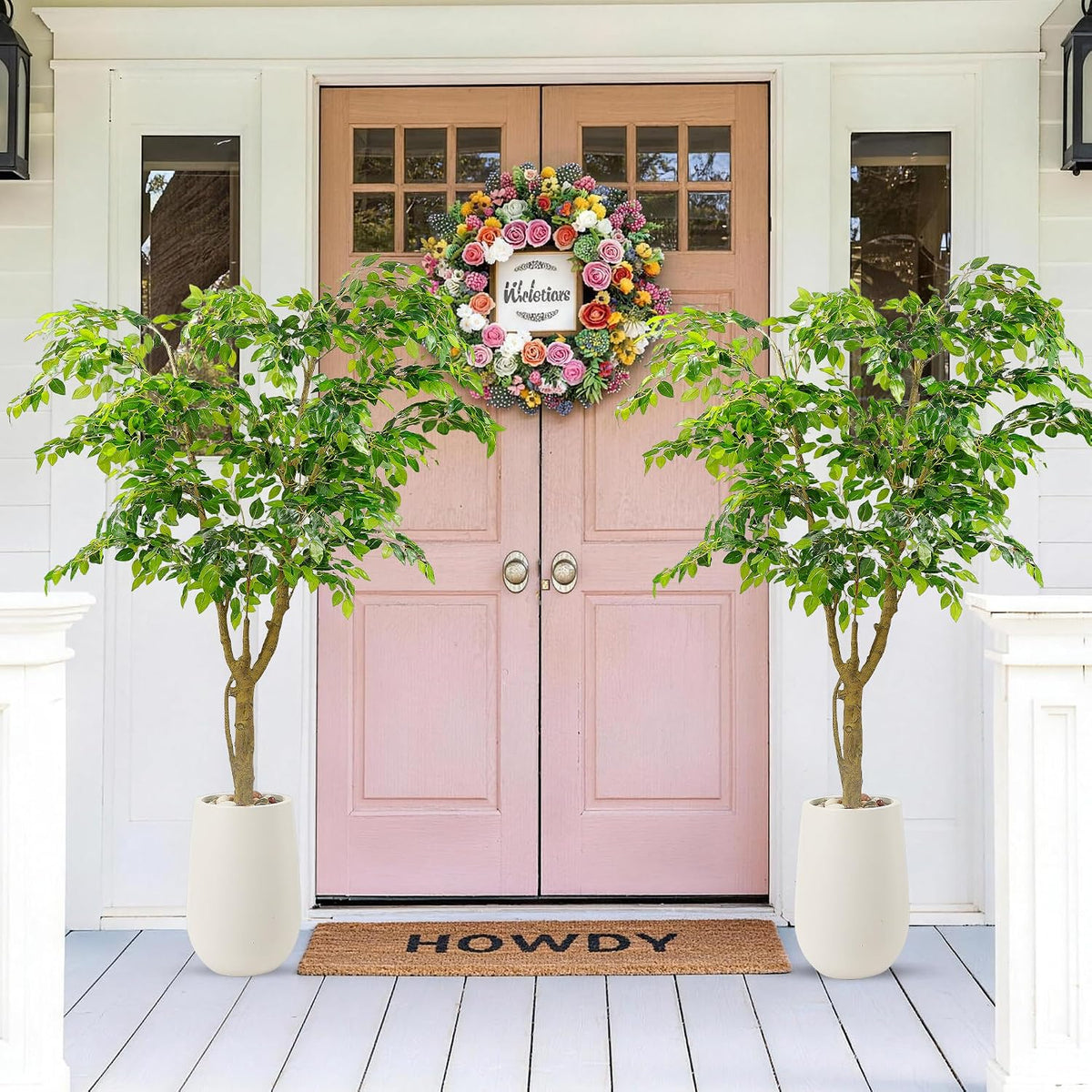 Artificial Ficus Tree with White Planter, Moss and Pebbles, 5FT