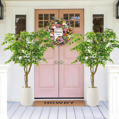 Artificial Ficus Tree with White Planter, Moss and Pebbles, 5FT