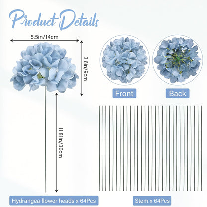 Royal Blue Hydrangea Artificial Flowers Bulk with Stems 64 Pcs