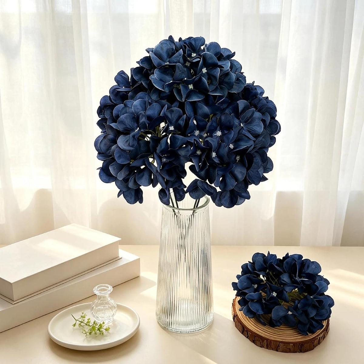 Royal Blue Hydrangea Artificial Flowers Bulk with Stems 64 Pcs