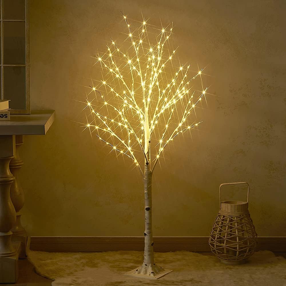 LED Birch Tree 4FT 200L Warm White Fairy Lights, Lighted Trees for Indoor Outdoor Home Thanksgiving Christmas Holiday Decoration