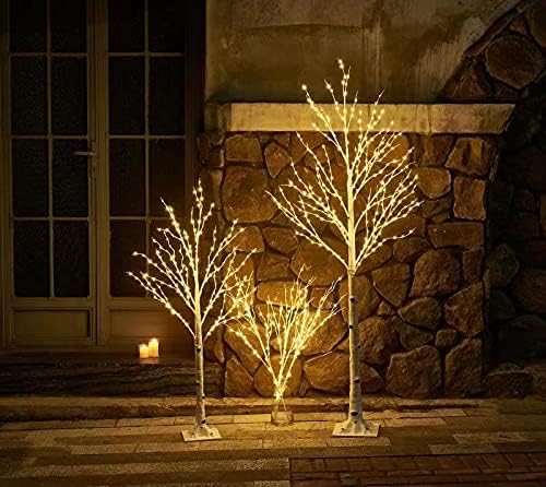 LED Birch Tree 4FT 200L Warm White Fairy Lights, Lighted Trees for Indoor Outdoor Home Thanksgiving Christmas Holiday Decoration