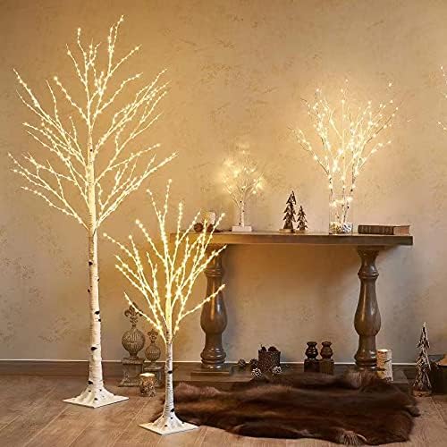 LED Birch Tree 4FT 200L Warm White Fairy Lights, Lighted Trees for Indoor Outdoor Home Thanksgiving Christmas Holiday Decoration